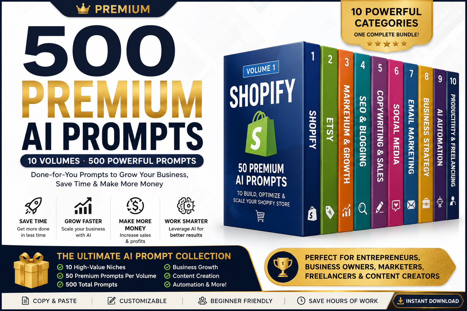 500 Premium AI Prompts Bundle | ChatGPT Business Prompts | Marketing, Shopify, SEO, Email Marketing, Social Media PDF